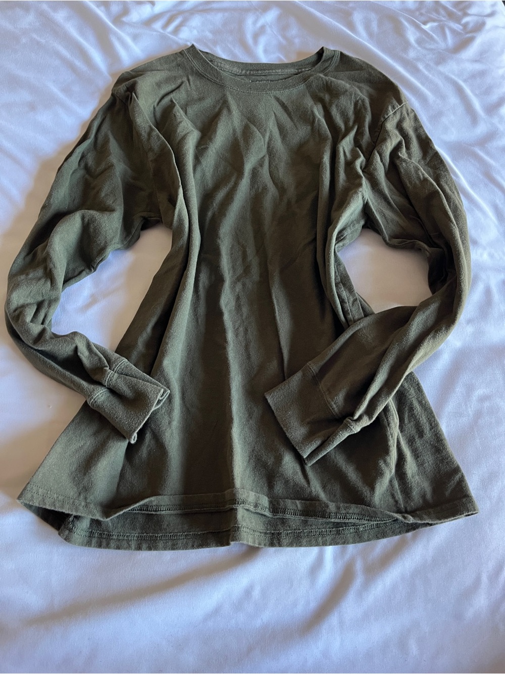 Hanes Olive Green Long Sleeve Women's Tee